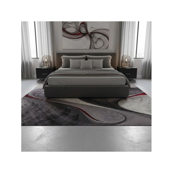 Modern abstrakt matta med flytande effekt, tät sammet 13 mm, samtida vardagsrum (Dimension: 200x290 cm - Färg: Röd)