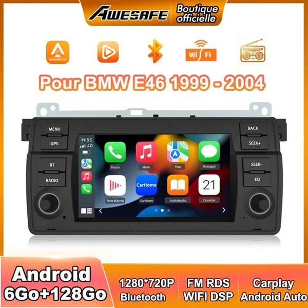 AWESAFE 4G Autoradio Android 13 för BMW E46 Rover 75 MG ZT 6Go+128Go med 7'' Pekskärm GPS Carplay Android Auto Bluetooth