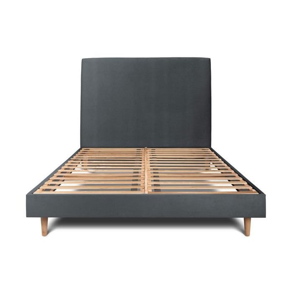 Säng 140x200cm - Massivt trä - Klädd sänggavel i sammet - Sängram kit - Antracit