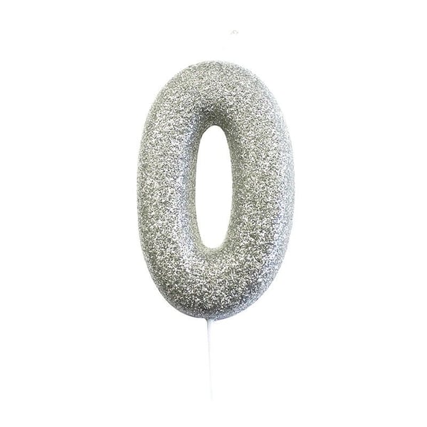 BOUGIE ARGENT PAILLETTÉ CHIFFRE 0 Grå, Silver