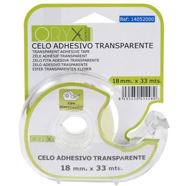 Klar Tejp - ORYX - Transparent Tejp - 18 mm x 33 mts - Inkludering Dispenser - Tyst