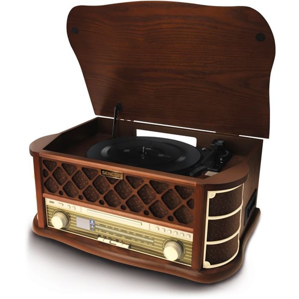 Retro skivspelare - SENCOR - STT 016 - 6 W - CD/kassettspelare - USB - Brun