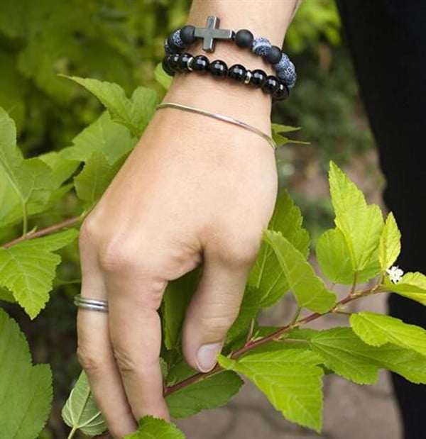 Armband - BENETO - MINK60 - Svart agat och hematit - Längd 19 cm - Pärlor 0,8 cm