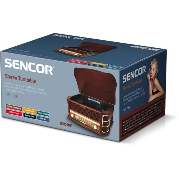 Retro skivspelare - SENCOR - STT 016 - 6 W - CD/kassettspelare - USB - Brun