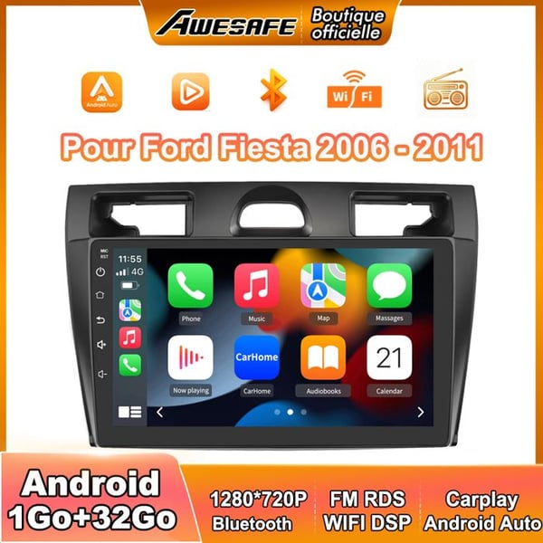 AWESAFE Android 13 bilradio för Ford Fiesta (2006-2011) 1Go+32Go med 9'' pekskärm Carplay Android Auto GPS Bluetooth FM