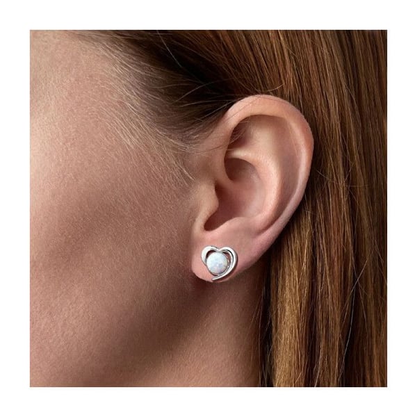 Silver heart earrings with synthetic white opals 31259.3 white