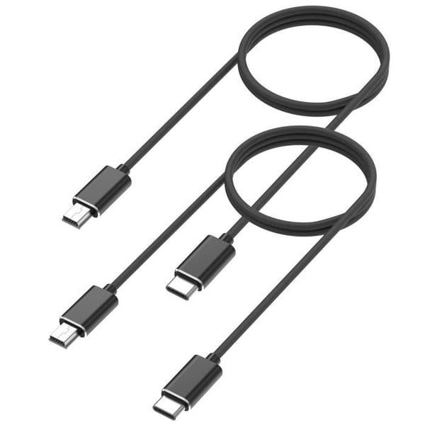 Lot med 2 kablar för Canon EOS 1Ds/1Ds Mark II/1Ds Mark III/2000D/200D/20D/20Da - Kabel MINI USB/USB-C Svart 1 Meter Phonillico®