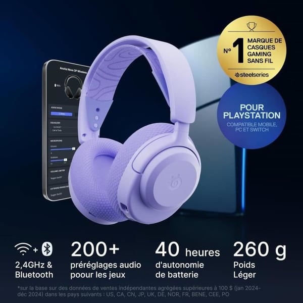 Langaton pelikuulokkeet - STEELSERIES - Arctis Nova 3PW - Akunkesto 40h - 2,4 GHz - Bluetooth