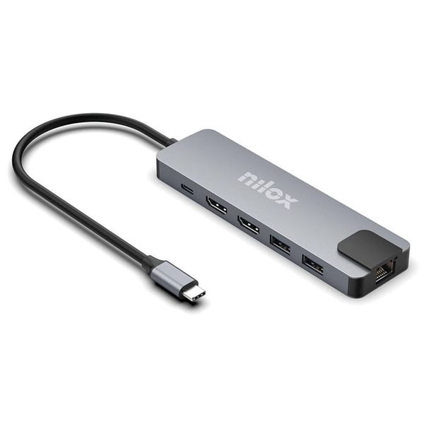 Nilox Dockningsstation USB-C 8-i-1 Dual 4K Grå Aluminium med Power Delivery