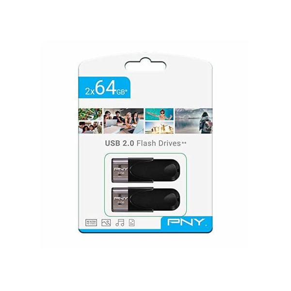 USB 2.0 - PNY - Attache 4 - 64 Go - 2-pack - Svart - Läshastighet 25Mo/s - Skrivhastighet 8Mo/s