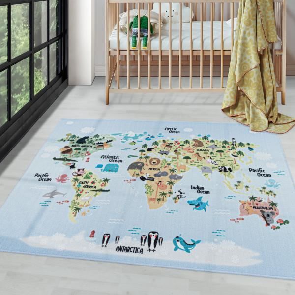Matta - AYYILDIZ - Världskarta med djurmotiv - 160x230 cm - 100% polyamid - Kort lugg Matta - AYYILDIZ - Världskarta med djurmotiv - 160x230 cm - 100% polyamid - Kort lugg
