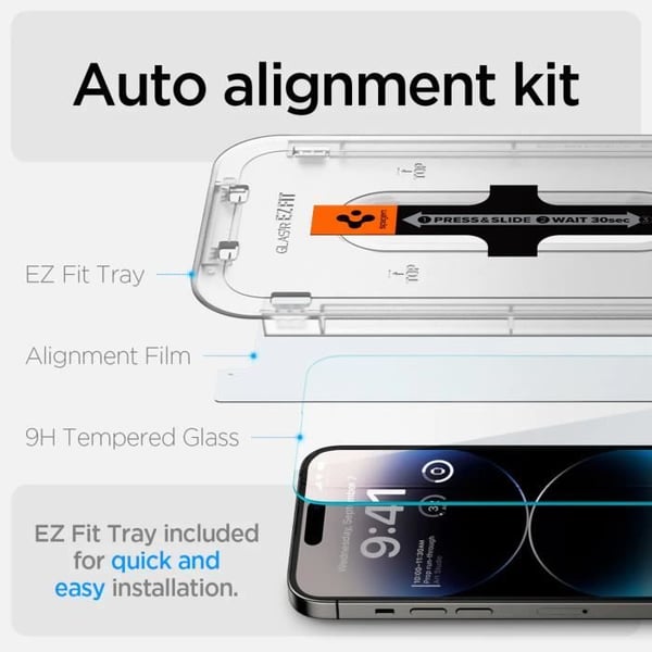 Skærmbeskyttelse - SPIGEN - GLAStR Fit - iPhone 14 Pro - Hærdet glas - Applikator inkluderet