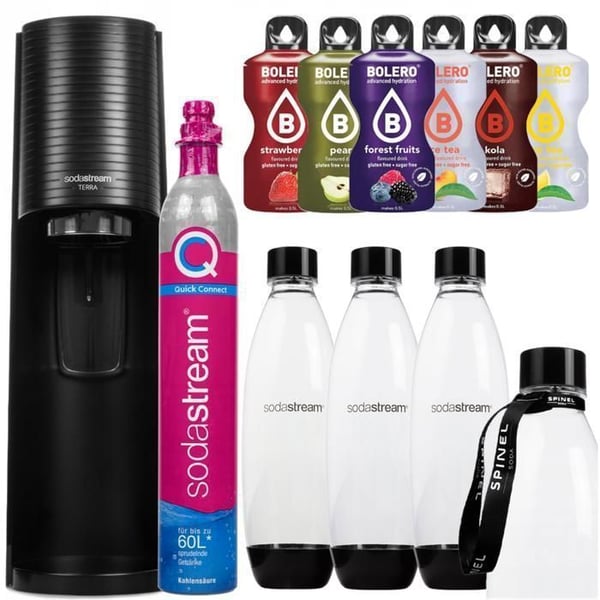 Maskin för läsk - Sodastream - Terra Svart - 3 flaskor - Snap Lock - 1 CO2-cylindrar - 6 smaker utan socker
