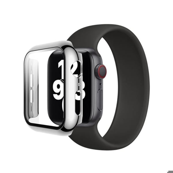 Skyddsfodral för Apple Watch 38mm med helskydd och härdat glas i svart / silver