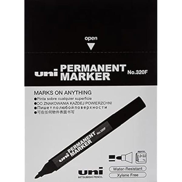 Permanent Märkpenn - UNI - No.320F - Svart - Vattentålig - Konisk spets