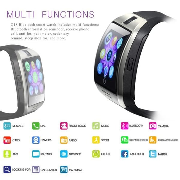 Bluetooth smartur - LEMONBEST - Q18 - Bluetooth opkald - Skridttæller - Søvnmonitor