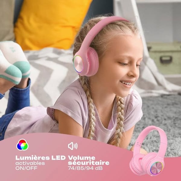 Bluetooth-hörlurar - POWERLOCUS - Pled - Rosa - Fällbar - För barn från 4 år