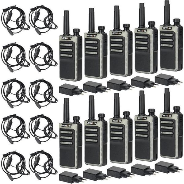 Retevis RB666 Professional Walkie Talkie, Snabbladdare, PMR446 Wireless Clone, VOX Small Walkie Talkie med hörlurar (10 st)