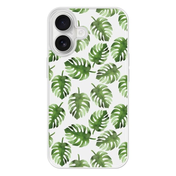 Fjädervadd i förstärkt silikon med tryck kompatibel med Apple iPhone 16 Monstera-blad