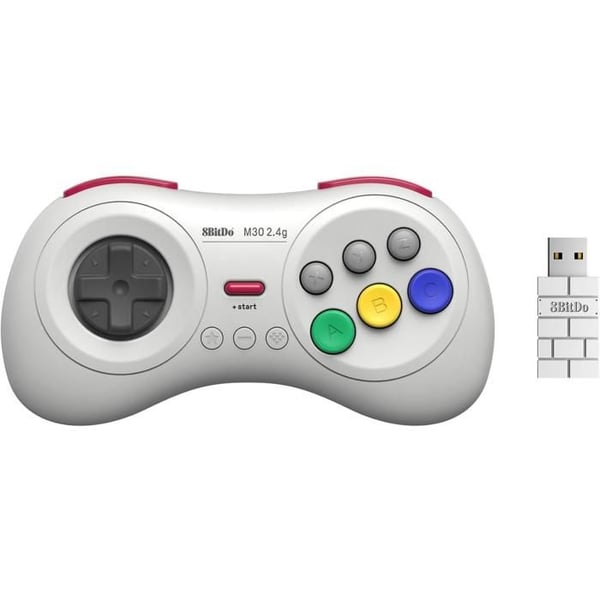 8bitdo Trådlös handkontroll med 8 knappar, färg Vit kompatibel med Switch, Sega Genesis mini & Mega Drive mini