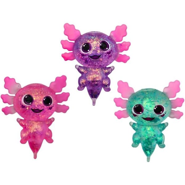 Anti-Stress - BG INTERNATIONAL - AXOLOGEL_3x - Lot 3 axolotlar med paljetter - Deformeras gel - 10 cm multicolor