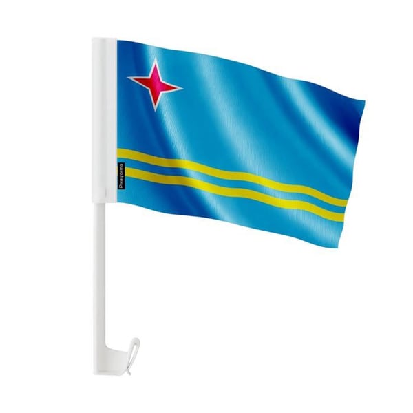 Aruba bilflagga – 14 x 21 cm – Polyester tyg – Fäste för fönster – 20 stycken – Pixelforma