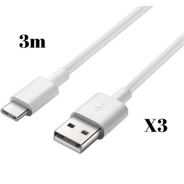 Lot 3 Kablar för ASUS Zenfone 6 ZS630KL, 5 ZE 2018 ZE620KL, 5Z ZS620KL, 3 ZOOM S ZE553KL - USB-C Laddkabel 3 Meter [Phonillico®]