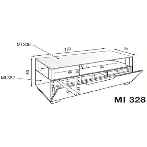 TV-møbel - MUNARI - Milano MI328 - Rød - Maksimal størrelse 61"-70"