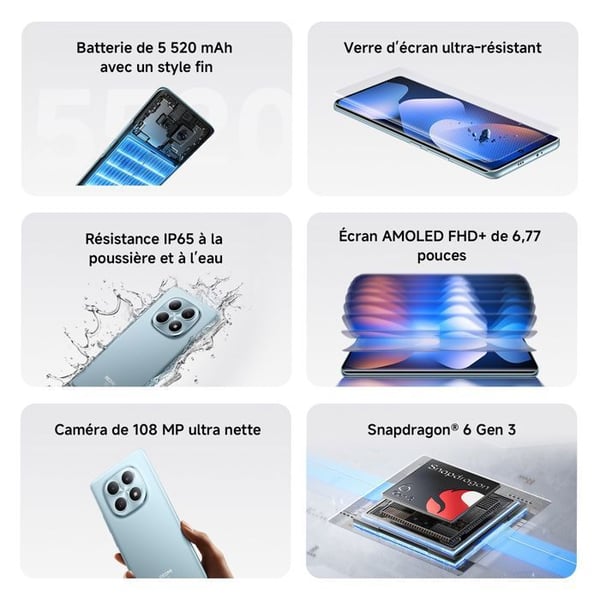 REDMI Note 15 5G Lila 8 GO + 256 GO Batteri på 5 520 mAh med en slank stil