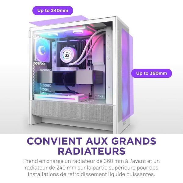Mellemtårn ATX-kabinet - NZXT - CC-H52FW-R1 - H5 Flow RGB - Inkluderede RGB-vifter - Hvid - Optimeret køling
