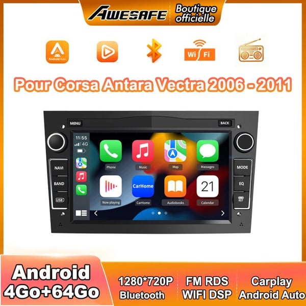 AWESAFE 4G Autoradio Android 13 4Go+64Go för Opel Corsa Vivaro Antara Zafira Astra Meriva 7 '' Pekskärm Carplay Android Auto