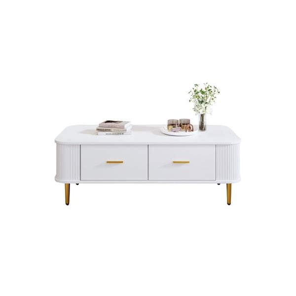 Sofabord - MUVOE - Rektangulær - Hvid og guld - 4 skuffer - Moderne design Sofabord - MUVOE - Rektangulær - Hvid og guld - 4 skuffer - Moderne design