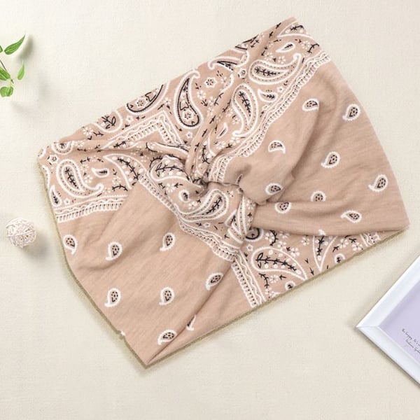 Korsad Huvudduk - AVIZAR - Beige - Mjuk Bomull - Paisley Tryck - Vintage