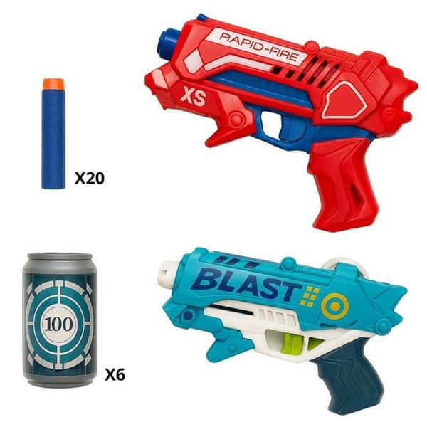 Paketering av 2 skumgummipistoler - Säkra - 20 pilar - 6 mål - För barn från 6 år