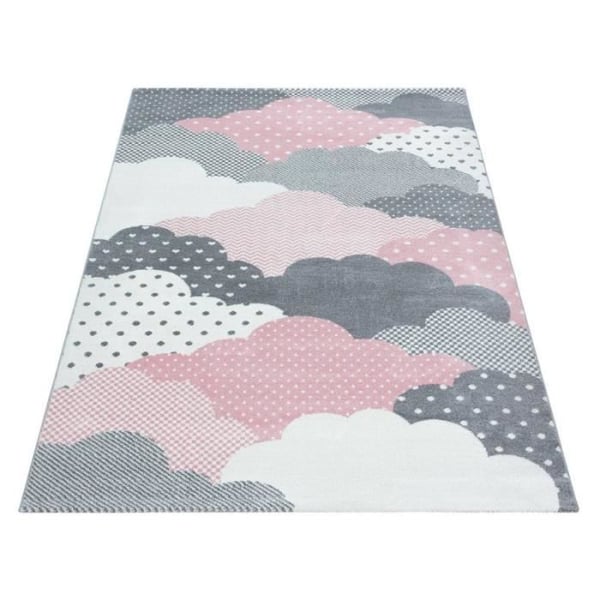 Matta - Rund - Mönster Moln - Färger Rosa, Grå, Vit - 120x120 cm