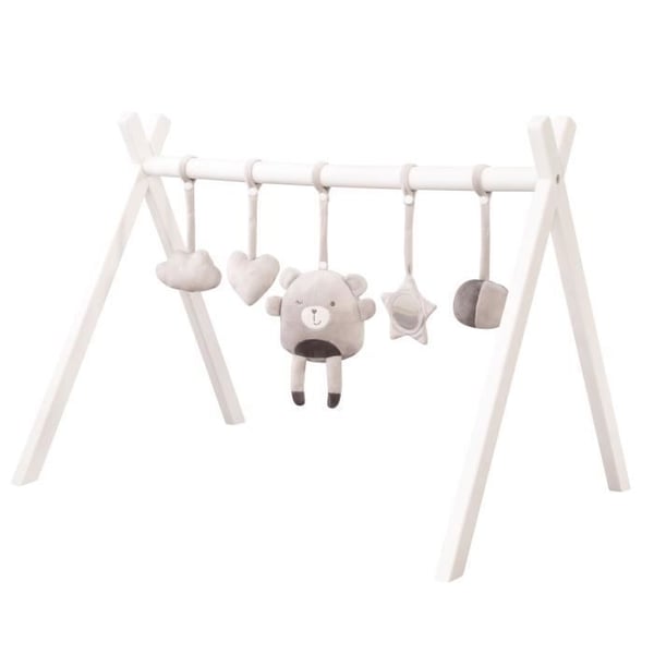 ROBA Babygym med Hängeleksaker roba Style - Spelbåge i Lackat Massivt Trä - Ljusgrå