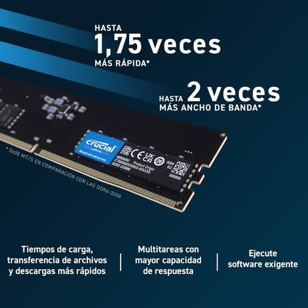Minne - CRUCIAL - 16GB DDR5-5600 UDIMM - CL46 - Hög hastighet - Större kapacitet