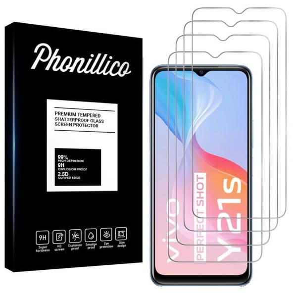 Skärmskyddsfilm - Phonillico® - Vivo Y21S - Paket med 4 - Härdat Glas - Repbeständig