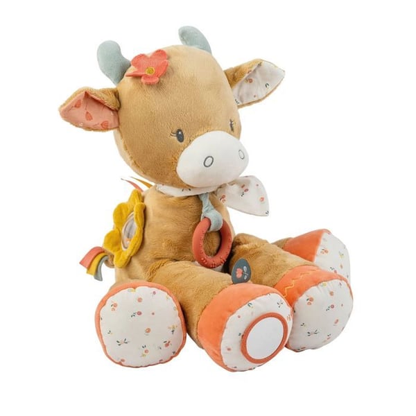 Aktivitetsdjur - Nattou - Ko Mila - 45 cm - Inbyggd ramsa - Bitt-ring - Spegel