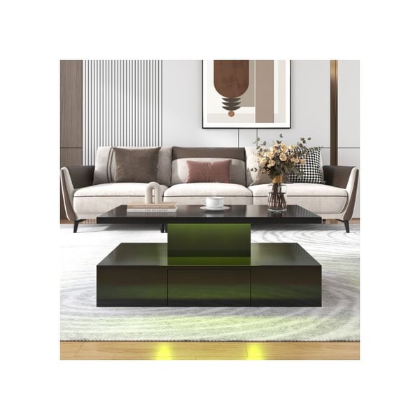 Bordlampe, bord med skuffer, blank lak, sidebord med to opbevaringsniveauer. Med LED-lys.
