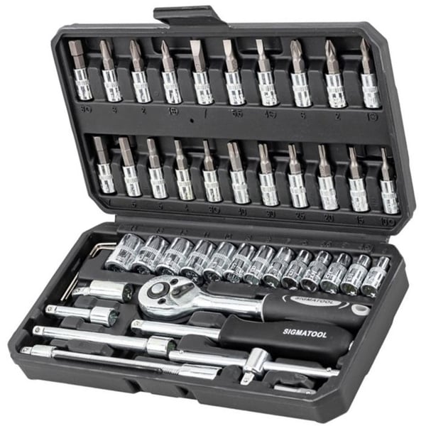 Verktygssats med hylsor - SIGMATOOL - 46 delar - 1/4'' - Hylsor 4-14 mm - Torx, Hex, Philips, Pozidriv-bitar