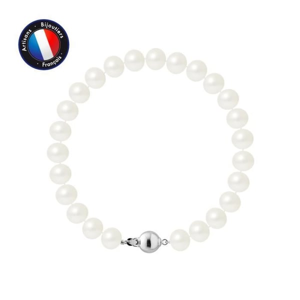 Armband - PERLINEA - Äkta sötvattenskulturpärla 7-8 mm - 925 Silver - Kullås - 18 cm