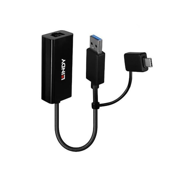 USB till Ethernet-adapter - LINDY - 43412 - USB 3.2 Gen 1 - Gigabit Ethernet (RJ-45) - Svart