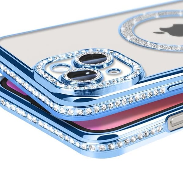Coque Diamant för iPhone 14 Plus MagSafe Kontur Strass Blå
