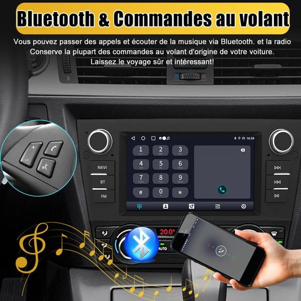 AWESAFE Autoradio Android 13 för BMW Series 3 E90 E91 E92 E93 1Go+32Go med 7'' Pekskärm GPS Carplay Android Auto Bluetooth