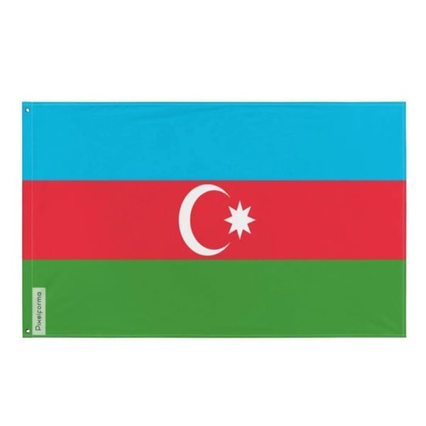 Azerbajdzjans flagga – 90 x 150 cm – Hållbar polyester – 2 metallöglor – Inomhus / Utomhus – Pixelforma