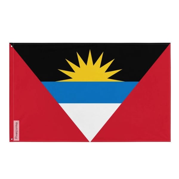 Antigua och Barbudas flagga – 192 x 288 cm – Slitstark Polyester – 2 Metallöglor – Inomhus / Utomhus – Pixelforma