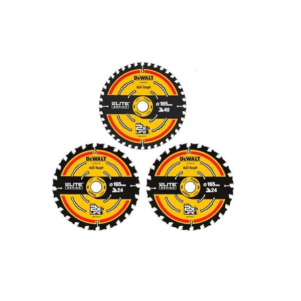 Paket med 3 ELITE DEWALT DT10397-QZ blad 2x165mm 24 tänder och 1x165mm 40 tänder