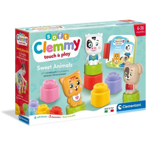 Clementoni - Cubes & Animals Soft Clemmy - 6 kuber + 3 tecken + Bok