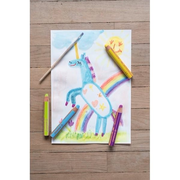 Crayon 3 i 1 - STABILO - Woody - Blå - Aquarellbar - Fet krita - 10 mm